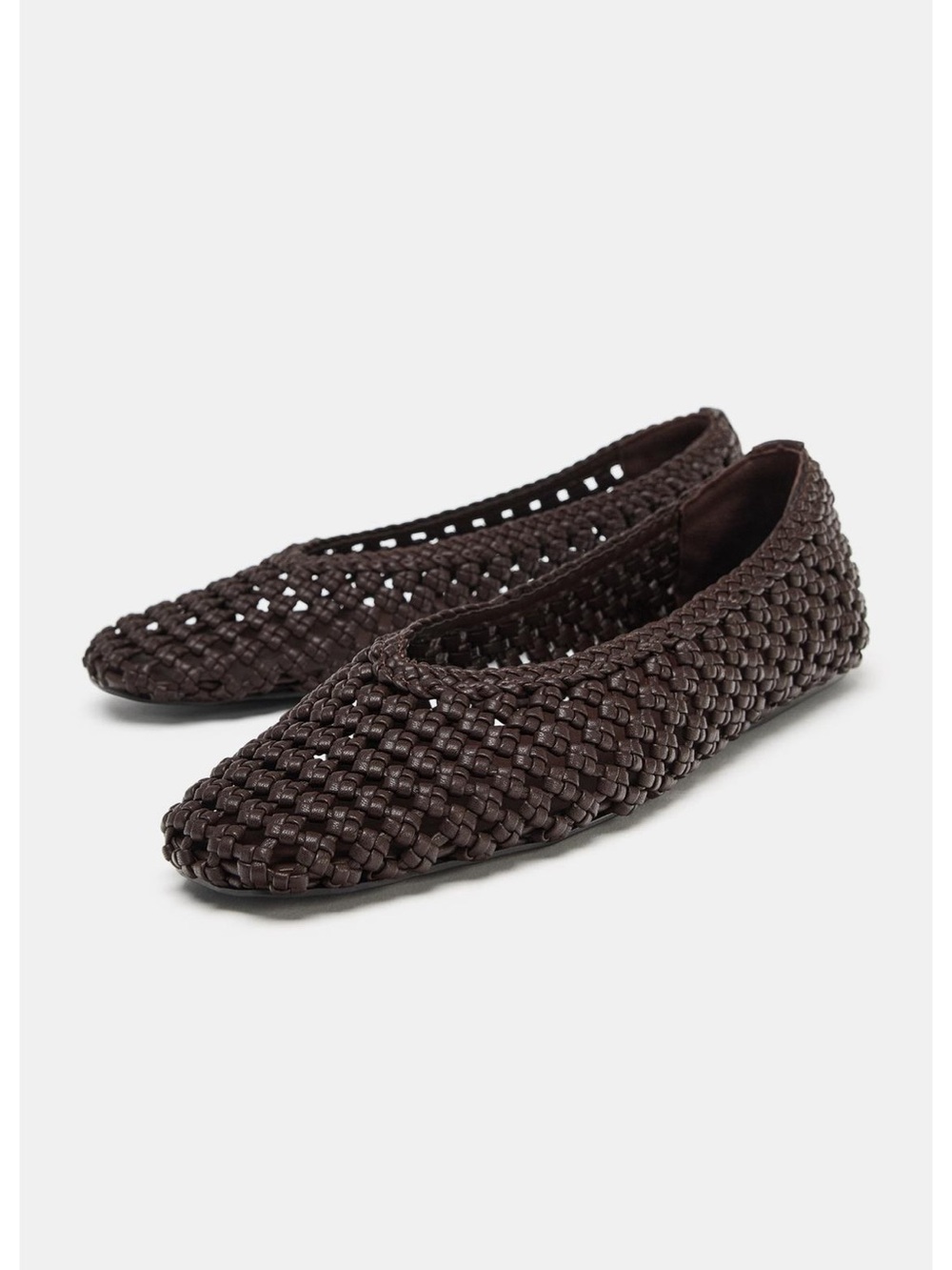 NWT Zara Woven Braided Ballet Flats in Dark Brown